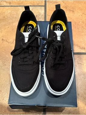 Cole Haan Women’s Black Canvas Sneakers with White Sole